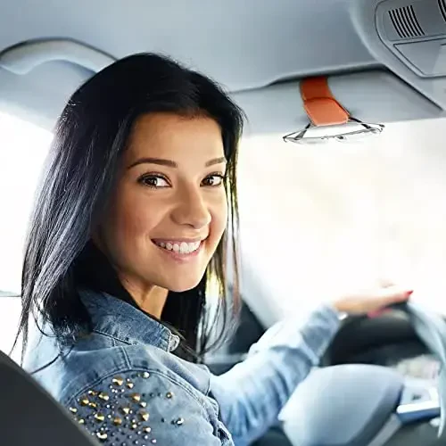 Sunglass Holder for Car Visor Sunglasses Clip Magnetic Leather Glasses Eyeglass Holder Truck Car Interior Accessories Universal for Woman Man -Orange - 7