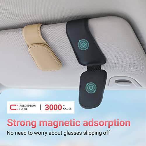 Sunglass Holder for Car Visor Sunglasses Clip Magnetic Leather Glasses Eyeglass Holder Truck Interior Car Accessories for Woman Man - Black - 5