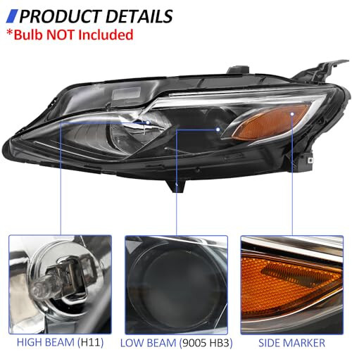 Sunhua Headlight Assembly Fit For 2019 2020 2021 2022 Chevy Malibu, Front halogen headlamp, Left/Driver side - 2