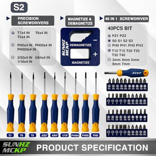 SUNHZMCKP Magnetic Screwdriver Set 66-Piece, S2- Alloy Tool Steel, Includes Slotted/Phillips/Torx Mini Precision Screwdriver, Replaceable Screwdriver Bits With Sturdy tool box - 14