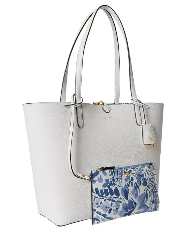 Süni charm katta o'lchamli ikki tomonlama sumka - Oq/Gullar naqshli - LAUREN RALPH LAUREN