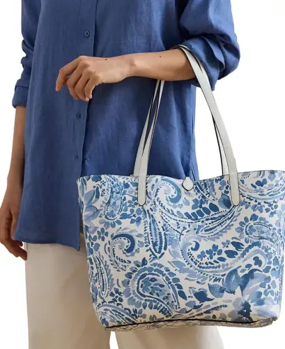 Süni charm katta o'lchamli ikki tomonlama sumka - Oq/Gullar naqshli - LAUREN RALPH LAUREN (1)