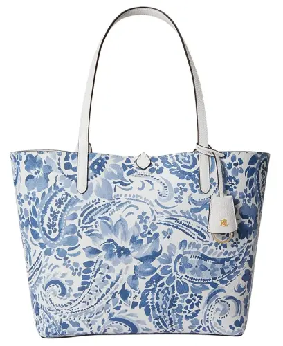 Faux-Leather Large Reversible Tote Bag - White/Floral - 5
