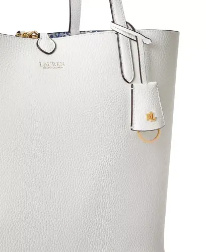 Faux-Leather Large Reversible Tote Bag - White/Floral - 7