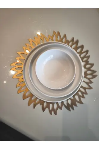 Suni Deri/1 Ad.runner,8 Servis,8 B.altlığı,8 Kaşıklık/yemek Sunum Takımı/8 Kişilik/25 Parça/gold - GOLD - SEHARA (1)
