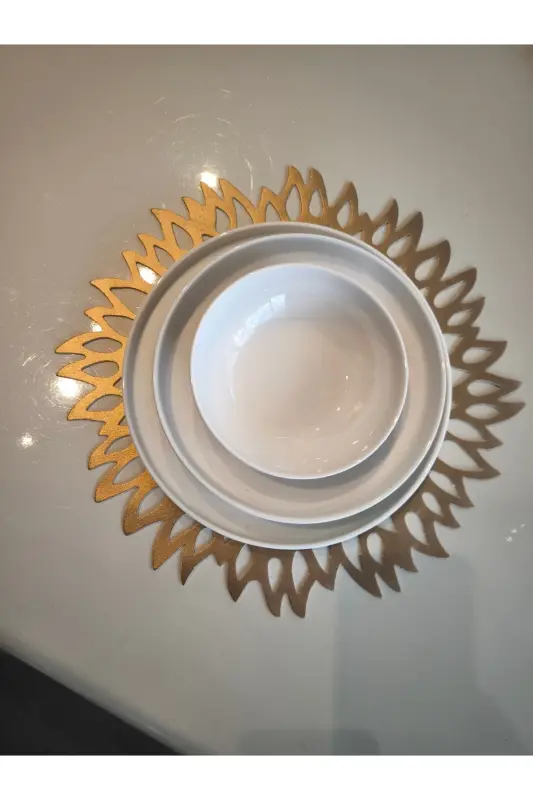Suni Deri/1 Ad.runner,8 Servis,8 B.altlığı,8 Kaşıklık/yemek Sunum Takımı/8 Kişilik/25 Parça/gold - GOLD - 2