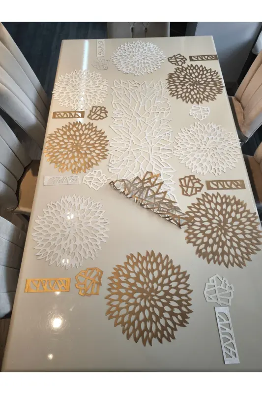 Suni Deri/1 Ad.runner,8 Servis,8 B.altlığı,8 Kaşıklık/yemek Sunum Takımı/8 Kişilik/25 Parça/gold - GOLD - 5