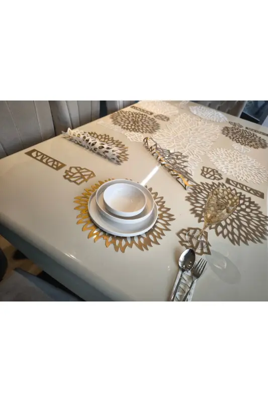 Suni Deri/1 Ad.runner,8 Servis,8 B.altlığı,8 Kaşıklık/yemek Sunum Takımı/8 Kişilik/25 Parça/gold - GOLD - 7