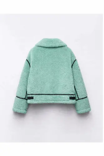 Suni Kürklü Peluş Ceket 783-Su Yeşil - LACASE (1)