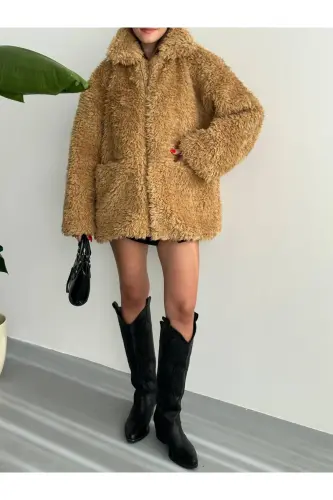 Suni Kürklü Siyah Peluş Ceket - CEMAL - 4