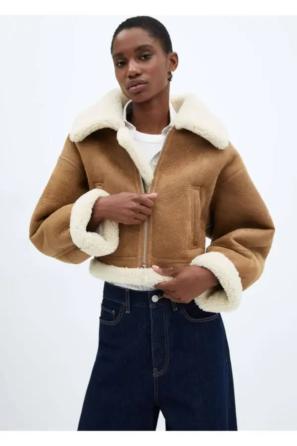 Sun'iy mo'ynali charm ko'rinishli palto - 1