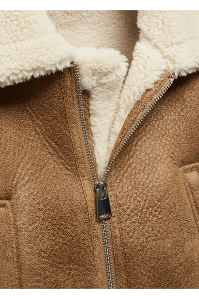 Sun'iy mo'ynali charm ko'rinishli palto - 5