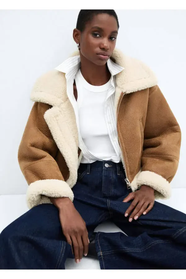 Sun'iy mo'ynali charm ko'rinishli palto - 6