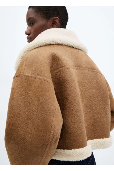 Sun'iy mo'ynali charm ko'rinishli palto - 7