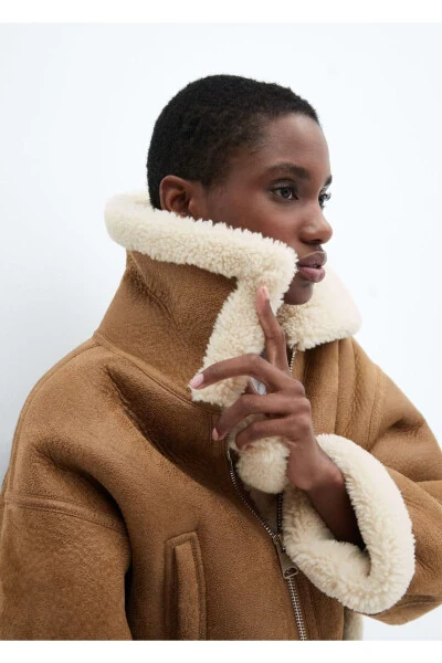 Sun'iy mo'ynali charm ko'rinishli palto - 8