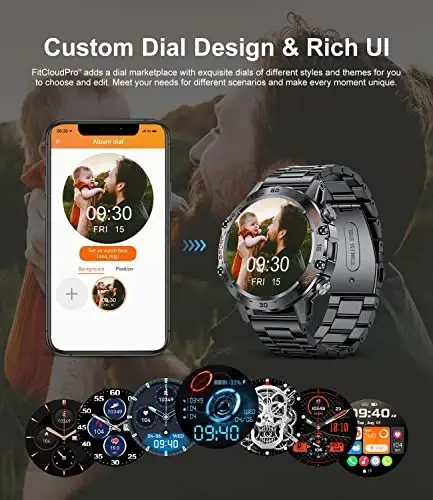 SUNKTA Military Smart Watch for Men(Answer/Dial Calls),5ATM Waterproof Fitness Watch,100 Sports Modes, with Blood Pressure/Heart Rate/SpO2 for Android/iOS,1.39''HD DIY Screen Smart Watch - 4