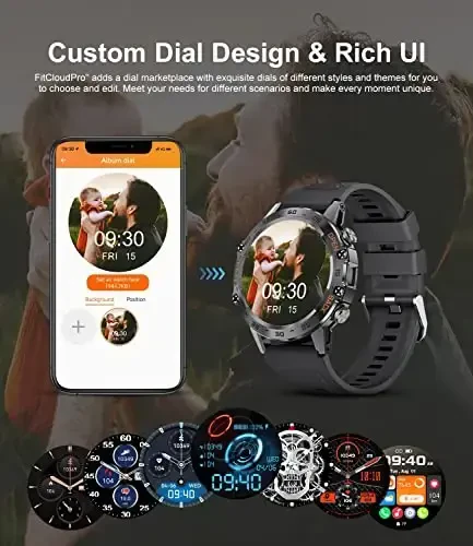 SUNKTA Smart Watch for Men Bluetooth Calls with,1.39''HD Touch Screen Tactical Smartwatch for Android and iPhone,5ATM Waterproof Fitness Watch with Blood Pressure/Heart Rate Monitor BlackSilicone - 6