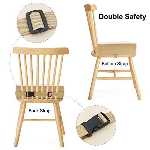 Sunmall Dining Chair Heightening Cushion Portable Dismountable Adjustable Highchair Booster for Baby Toddler Kids Infant Washable Thick Chair Seat Pad Mat (Khaki+Brown) - 34