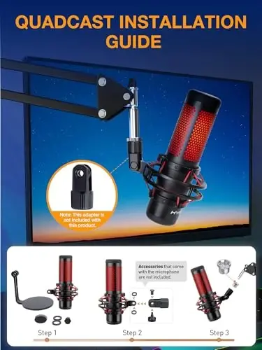 SUNMON 3/8 dan 5/8 ga qadar adapterli mikrofon stendi, HyperX QuadCast SoloCast Blue Yeti Fifine AM8 va boshqa mikrofonlar uchun mikrofon stendi 