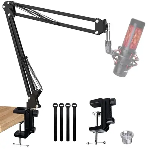 QuadCast Boom Arm, Mic Arm for Blue Yeti HyperX QuadCast SoloCast Fifine AM8 and Most Microphone, Mic Stand Desk with 3/8