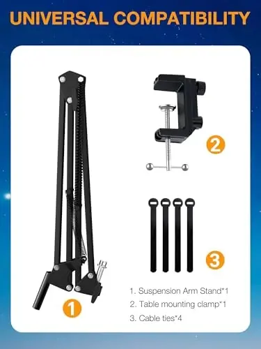 QuadCast Boom Arm, Mic Arm for Blue Yeti HyperX QuadCast SoloCast Fifine AM8 and Most Microphone, Mic Stand Desk with 3/8
