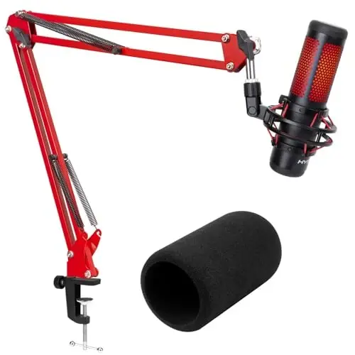 SUNMON HyperX QuadCast Boom Arm - Shamoldan himoya, ovoz yalıtımı va shovqinni kamaytirish bilan yangilangan qizil boom qo'l, 3/8