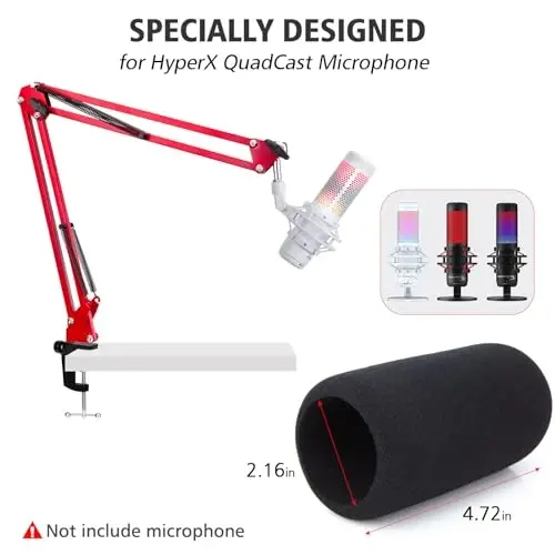 SUNMON HyperX QuadCast Boom Arm - Shamoldan himoya, ovoz yalıtımı va shovqinni kamaytirish bilan yangilangan qizil boom qo'l, 3/8