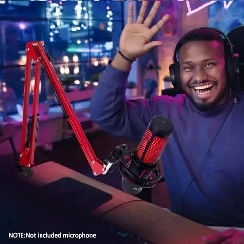 SUNMON HyperX QuadCast Boom Arm - Shamoldan himoya, ovoz yalıtımı va shovqinni kamaytirish bilan yangilangan qizil boom qo'l, 3/8