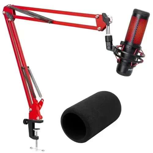 SUNMON HyperX QuadCast Boom Arm - Upgraded Red Boom Arm with Windscreen, Sound Insulation and Noise Reduction, HyperX QuadCast Microphone Arm with 3/8