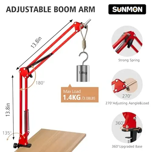 SUNMON HyperX QuadCast Boom Arm - Upgraded Red Boom Arm with Windscreen, Sound Insulation and Noise Reduction, HyperX QuadCast Microphone Arm with 3/8