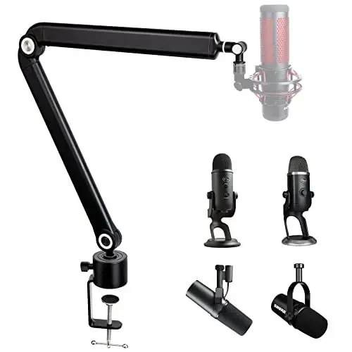 SUNMON Mic Stand Boom Arm - Microphone Arm Compatible with HyperX QuadCast, 360° Rotation Microphone Stand, Weighted Metal Mic Boom Arm for HyperX QuadCast,Blue Yeti,Shure MV7,Rode and Most Gaming - 1