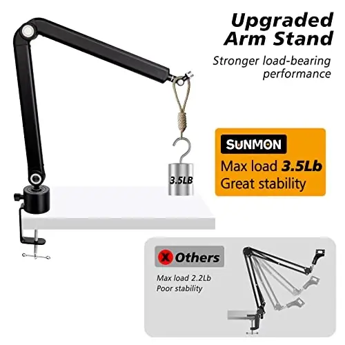 SUNMON Mic Stand Boom Arm - Microphone Arm Compatible with HyperX QuadCast, 360° Rotation Microphone Stand, Weighted Metal Mic Boom Arm for HyperX QuadCast,Blue Yeti,Shure MV7,Rode and Most Gaming - 6