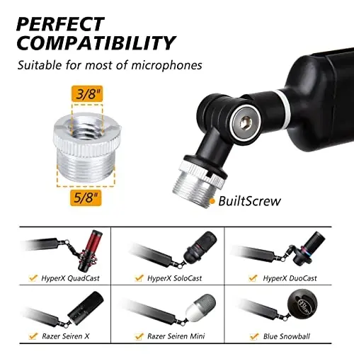 SUNMON Mikrofon Stendining Boom Qo'li - HyperX QuadCast bilan mos keladigan mikrofon qo'li, 360° aylanadigan mikrofon stendi, HyperX QuadCast, Blue Yeti, Shure MV7, Rode va ko'pgina o'yinlar uchun og'irligi metall mikrofon boom qo'li - 4