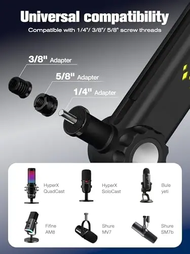 SUNMON RGB Mic Arm – Adjustable Boom Arm with RhytModazone RGB Lighting for Blue Yeti, HyperX QuadCast, Rode, Fifine AM8, and More – Perfect for Podcasting, Streaming, and Gaming - 4