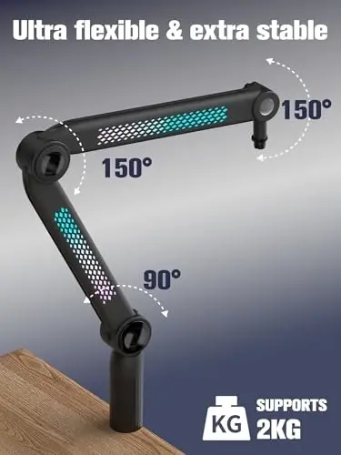 SUNMON RGB Mic Arm – Adjustable Boom Arm with RhytModazone RGB Lighting for Blue Yeti, HyperX QuadCast, Rode, Fifine AM8, and More – Perfect for Podcasting, Streaming, and Gaming - 5