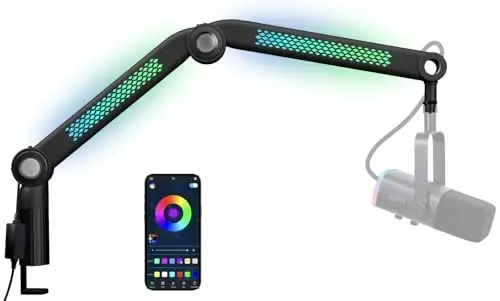 SUNMON RGB Mic Arm – Adjustable Boom Arm with RhytModazone RGB Lighting for Blue Yeti, HyperX QuadCast, Rode, Fifine AM8, and More – Perfect for Podcasting, Streaming, and Gaming - 1
