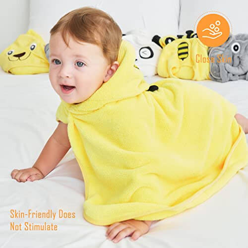 Sunny zzzZZ Baby Hooded Bath Towel and Washcloth Sets, Essentials for Newborn Boy Girl, Shower Gifts Infant Toddler - 2 8 Washcloths Yellow Bee Grey Elephant - 4