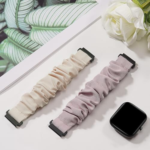 Sunnyson 22mm Stretchy Scrunchie Band Compatible with TOOBUR IDW13/ IDW16/ IDW19/ IDW17 Smart Watch Bands, Cute Adjustable Elastic Fabric Straps Wristband for Women Men (2 Pack) - 3