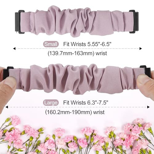 Sunnyson 22mm Stretchy Scrunchie Band Compatible with TOOBUR IDW13/ IDW16/ IDW19/ IDW17 Smart Watch Bands, Cute Adjustable Elastic Fabric Straps Wristband for Women Men (2 Pack) - 4