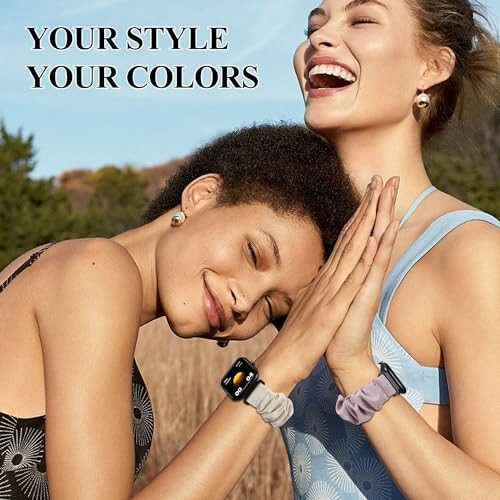 Sunnyson 22mm Stretchy Scrunchie Band Compatible with TOOBUR IDW13/ IDW16/ IDW19/ IDW17 Smart Watch Bands, Cute Adjustable Elastic Fabric Straps Wristband for Women Men (2 Pack) - 6