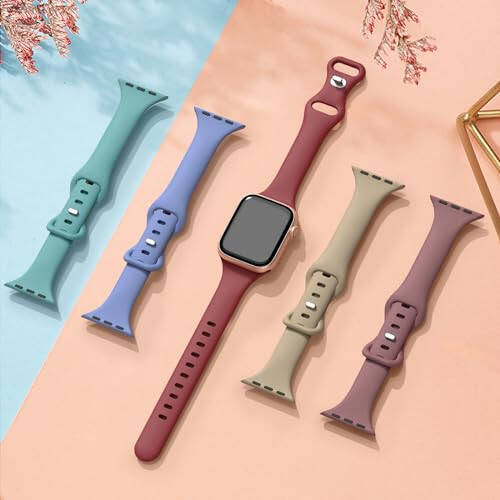 Sunnywoo Silicone Waterproof Band Replacement Wristbands Compatible with Apple Watch Band 38mm 40mm 41mm 42mm 44mm 45mm 49mm for Women, Slim Sport Strap for iWatch Apple Watch Series 9 8 7 6 5 4 3 SE Ultra - 6