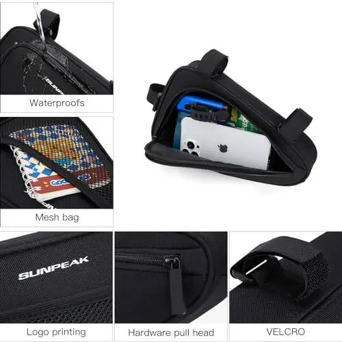 Sunpeak velosiped uchburchak sumkasi Velosiped ramka to'plami Velosiped aksessuarlari Mobil telefon va zarur narsalar uchun cho'ntak - 3