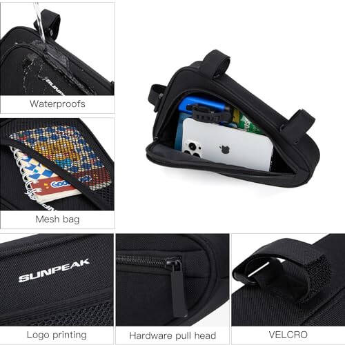 Sunpeak velosiped uchburchak sumkasi Velosiped ramka to'plami Velosiped aksessuarlari Mobil telefon va zarur narsalar uchun cho'ntak - 3