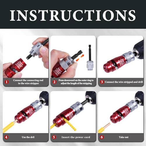 Sunshin Wire Stripper for Drill, Wire Stripping and Twisting Tool, Upgrade Electric Wire Stripper Tool 4 In 1 Drill Wire Stripper Portable Wire Nut Twister Cable Quick Wire Stripping Electric Tool Set - 7