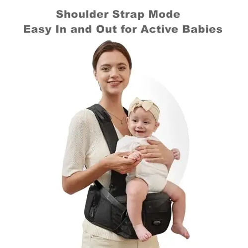 SUNVENO 3 in 1 Ergonomic Baby Carrier with Hip Seat for Newborns and Toddlers, Supports 20 lbs and Up, Waist and Back Relief with Large Weight Capacity for All Season Use,Black - 5
