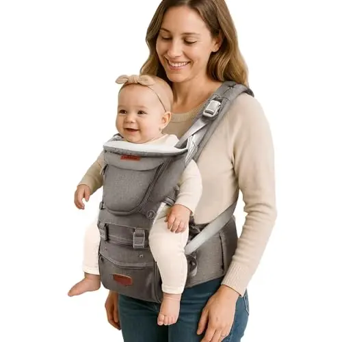 SUNVENO Baby Hipseat Ergonomic Baby Carrier Soft Cotton 6 in 1 Safety Infant Newborn Hip Seat for Home, Outdoor, Travel, 6-36 Months Babies Girls and Boys, Grey - 3