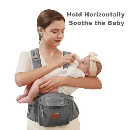 SUNVENO Baby Hipseat Ergonomic Baby Carrier Soft Cotton 6 in 1 Safety Infant Newborn Hip Seat for Home, Outdoor, Travel, 6-36 Months Babies Girls and Boys, Grey - 3