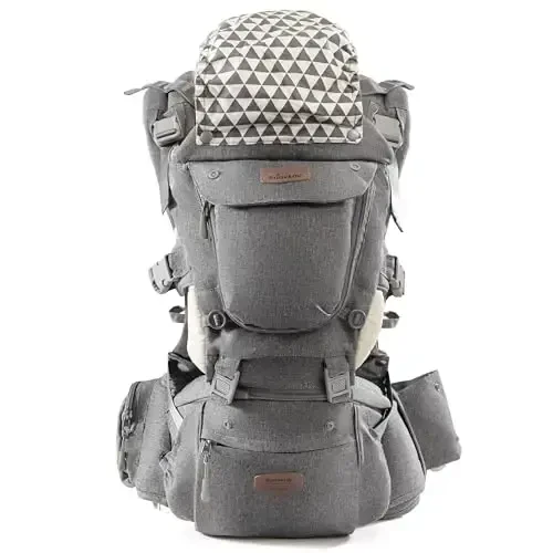 SUNVENO Baby Hipseat Ergonomic Baby Carrier Soft Cotton 6 in 1 Safety Infant Newborn Hip Seat for Home, Outdoor, Travel, 6-36 Months Babies Girls and Boys, Grey - 3