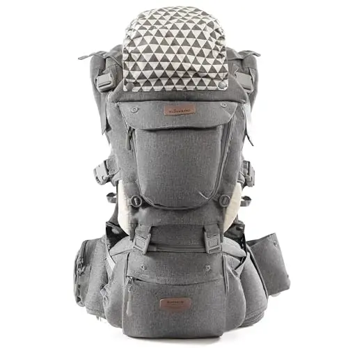 SUNVENO Baby Hipseat Ergonomic Baby Carrier Soft Cotton 6 in 1 Safety Infant Newborn Hip Seat for Home, Outdoor, Travel, 6-36 Months Babies Girls and Boys, Grey - 2