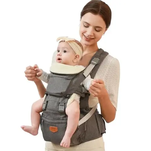 SUNVENO Baby Hipseat Ergonomic Baby Carrier Soft Cotton 6 in 1 Safety Infant Newborn Hip Seat for Home, Outdoor, Travel, 6-36 Months Babies Girls and Boys, Grey - 4